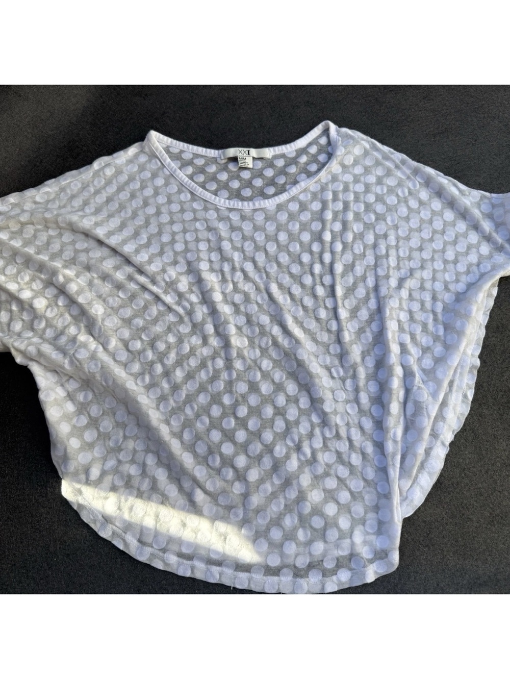 F21 see through Polka Dot Sheer Top sheer shirt short sleeve medium m light A5
